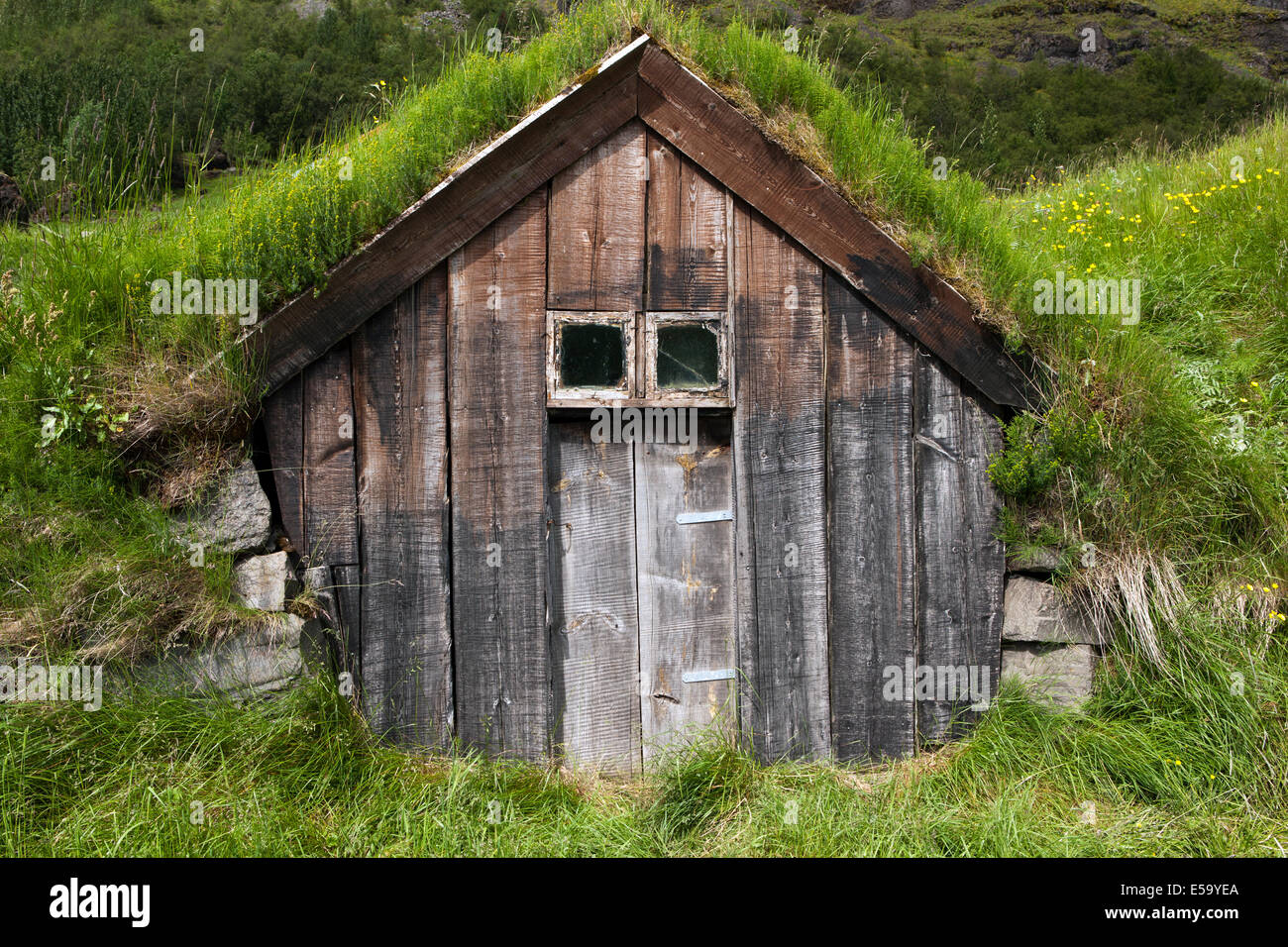 Nupsstadur vecchi edifici agricoli - Sud Islanda Foto Stock