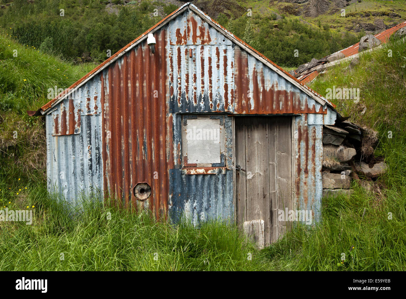 Nupsstadur vecchi edifici agricoli - Sud Islanda Foto Stock