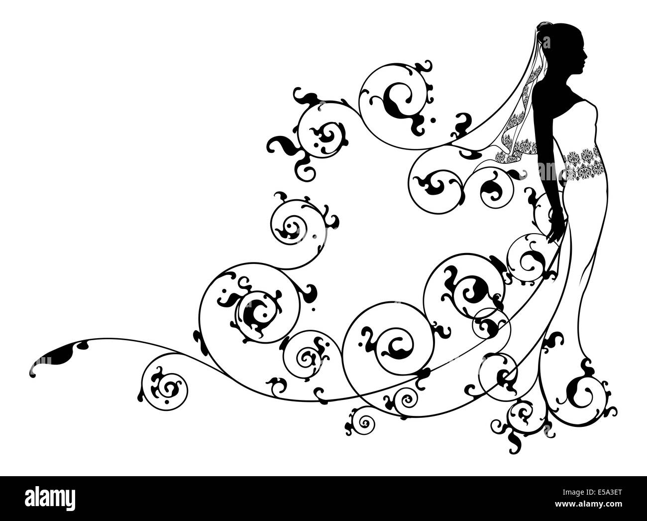 Sposa abito da sposa silhouette illustrazione astratta di una sposa il giorno delle nozze Foto Stock