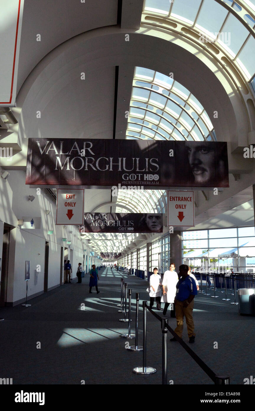 San Diego. 23 Luglio, 2014. "Valar Morghulis' visto targhetta sulla luglio 23, 2014 durante il San Diego Comic-Con International di San Diego. © dpa/Alamy Live News Foto Stock