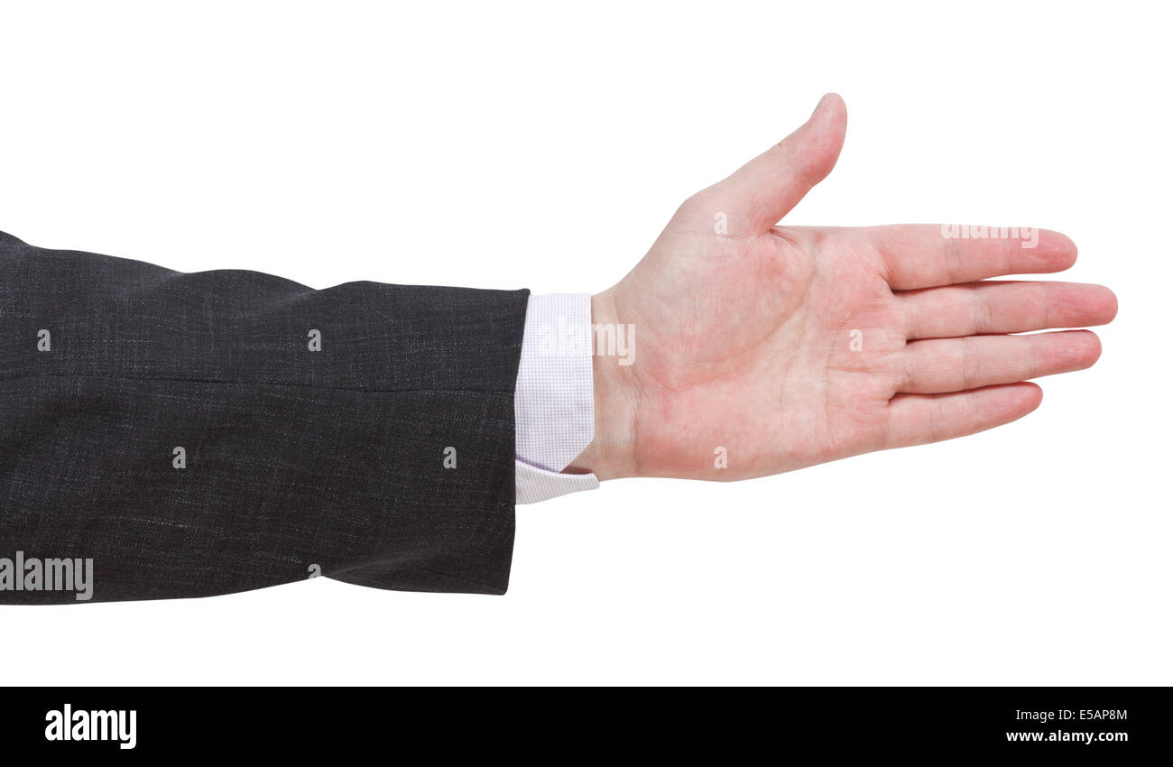 Invito per aprire Palm - mano gesto isolato su sfondo bianco Foto Stock