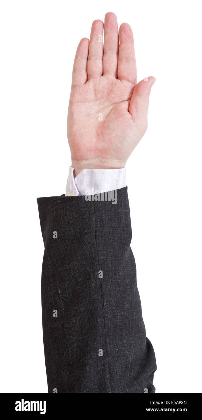 Voiting - mano gesto isolato su sfondo bianco Foto Stock