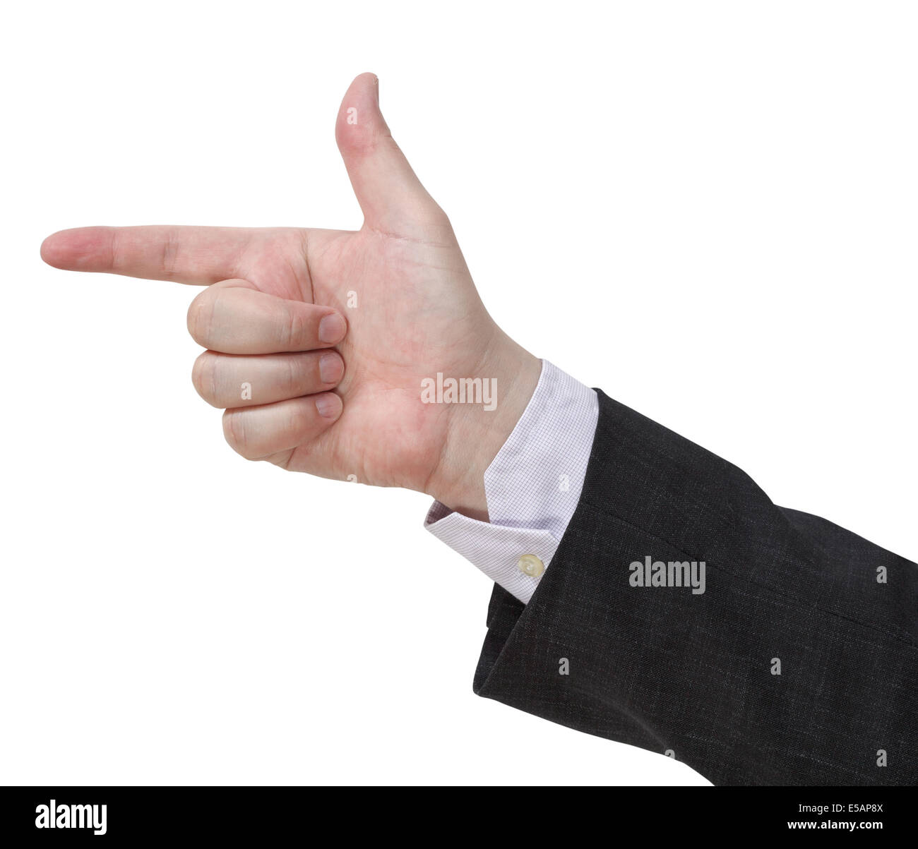 Pistola segno - mano gesto isolato su sfondo bianco Foto Stock