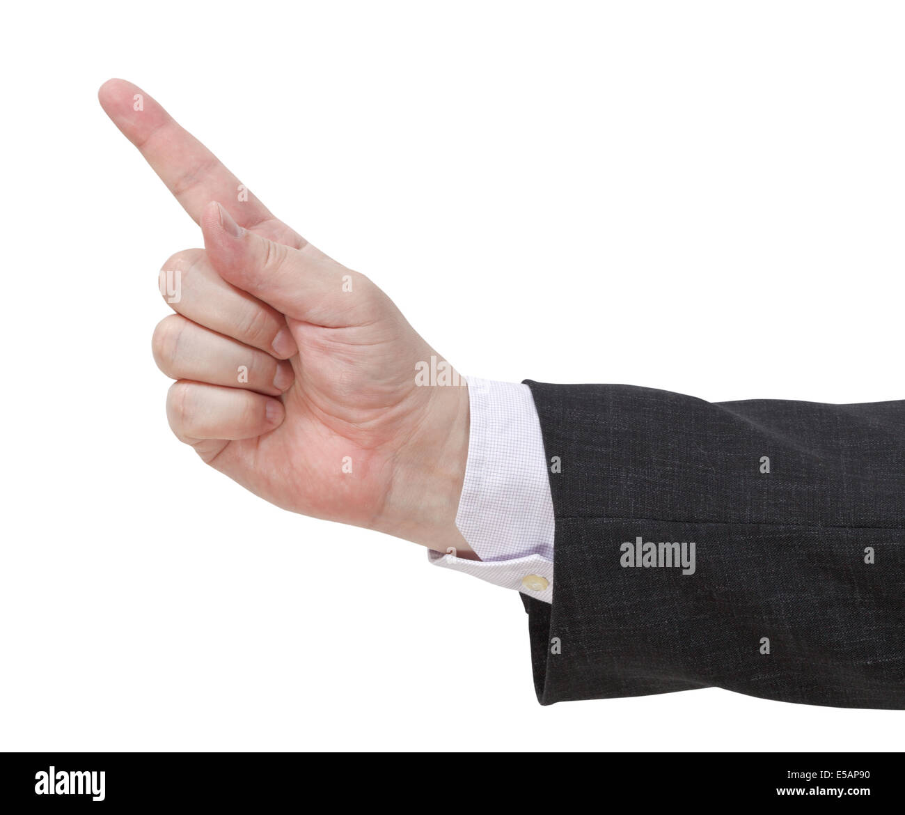 Attenzione - mano gesto isolato su sfondo bianco Foto Stock