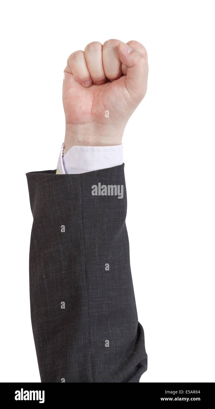 Pugno chiuso - mano gesto isolato su sfondo bianco Foto Stock