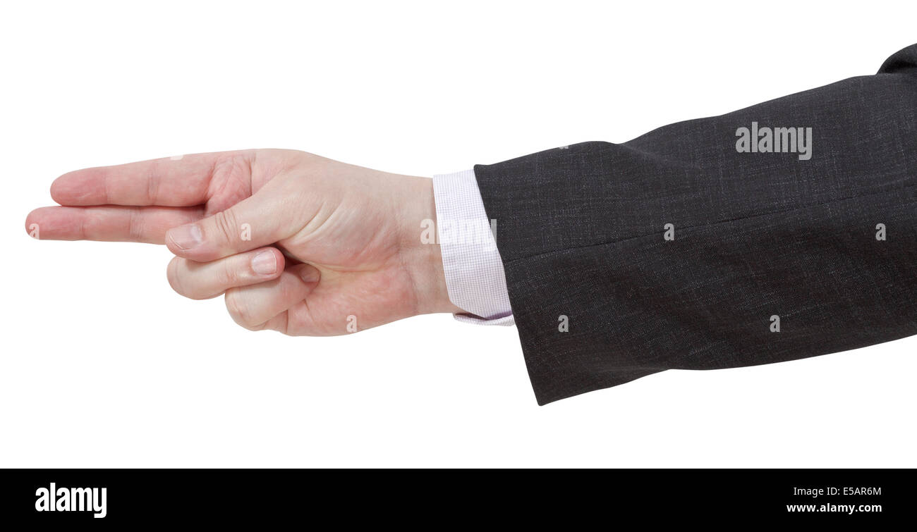 Conteggio con due dita insieme - mano gesto isolato su sfondo bianco Foto Stock