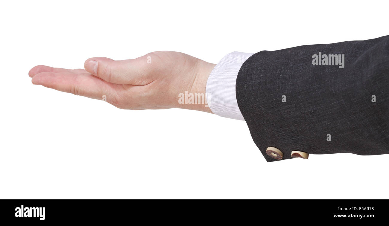 Aprire il palmo rivolto verso l'alto - mano gesto isolato su sfondo bianco Foto Stock