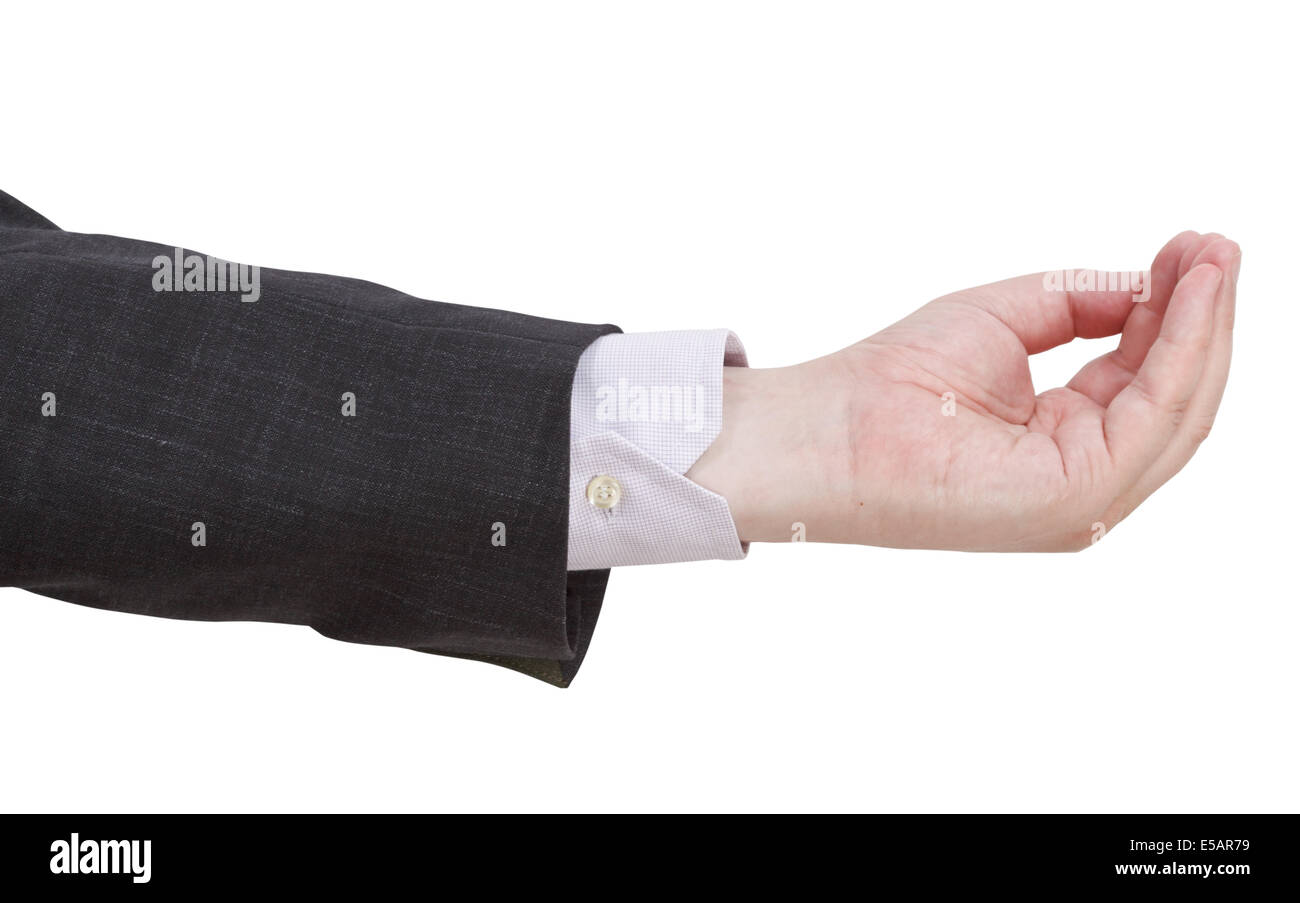 Una manciata di vuoto - mano gesto isolato su sfondo bianco Foto Stock