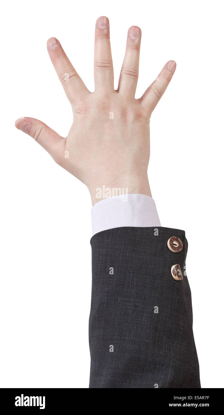 Chiedere aiuto - mano gesto isolato su sfondo bianco Foto Stock