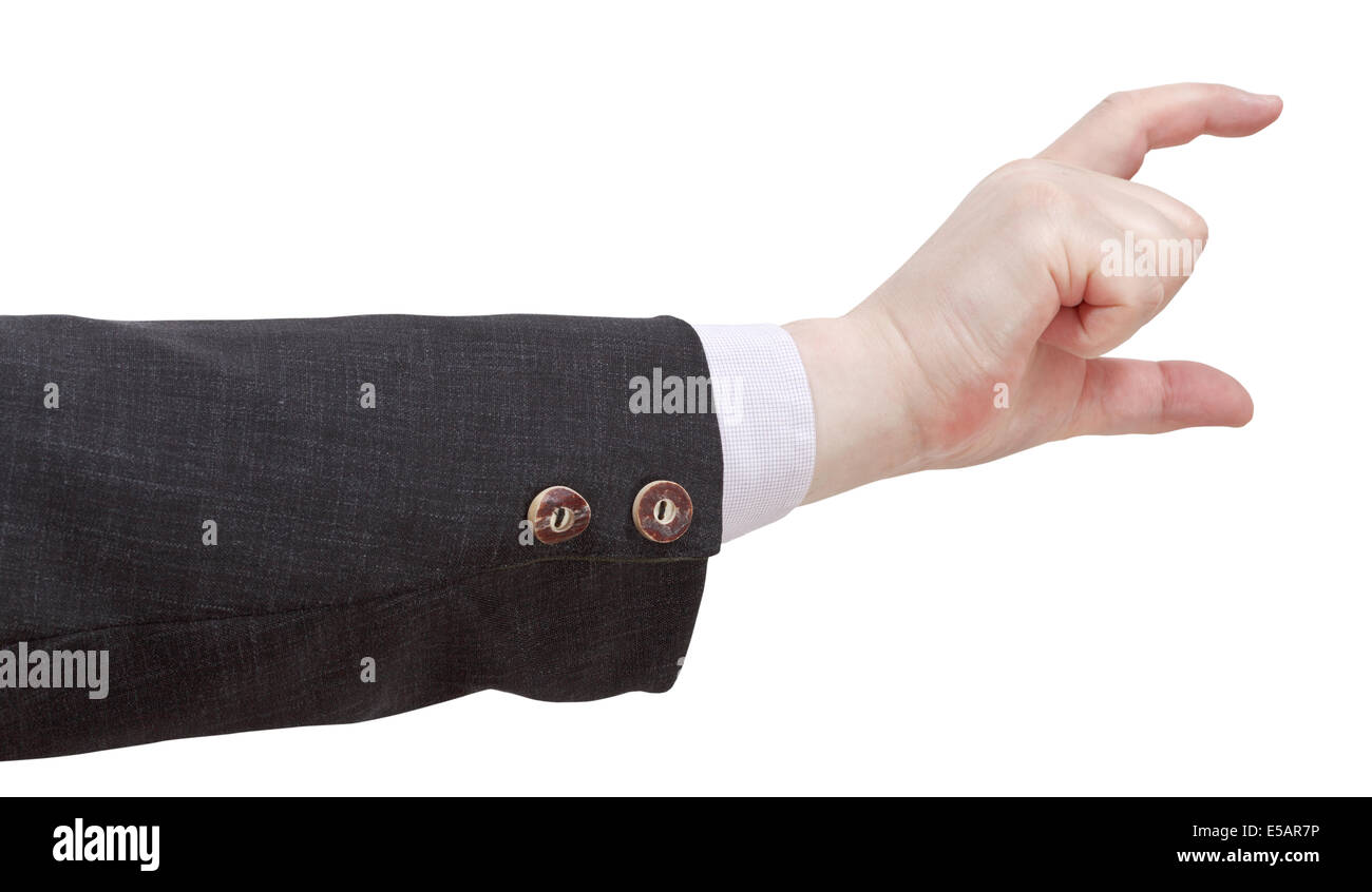 Mostra di medie dimensioni con le dita della mano gesto isolato su sfondo bianco Foto Stock