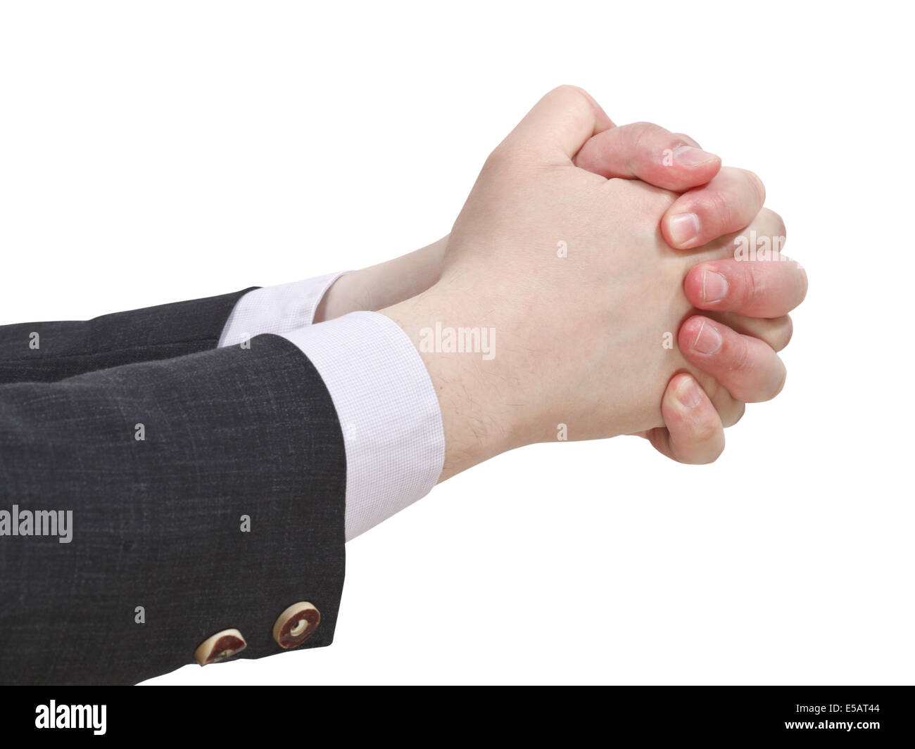 Due mani chiuse - mano gesto isolato su sfondo bianco Foto Stock