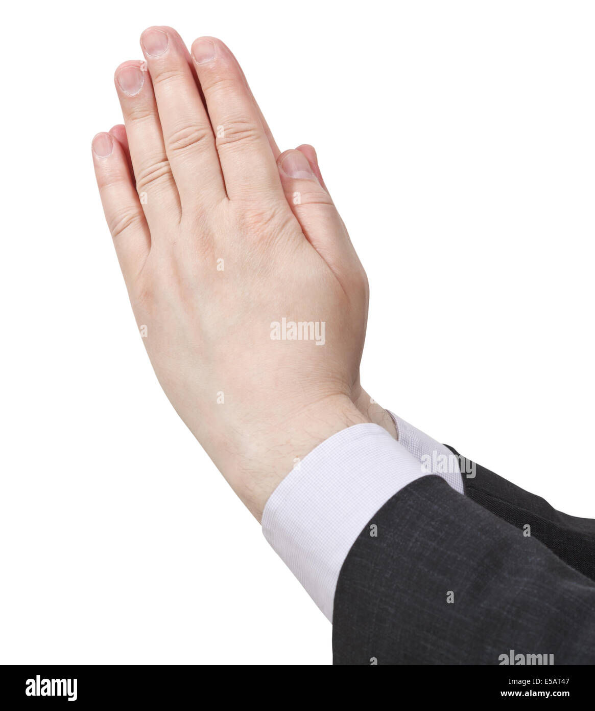 Pregando mani - mano gesto isolato su sfondo bianco Foto Stock