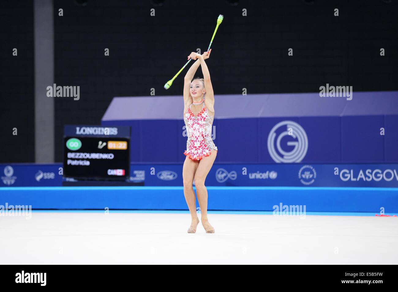 Glasgow, Scotland, Regno Unito. 26 Luglio, 2014. Giochi del Commonwealth il giorno 3. La ginnastica ritmica. Glasgow, Scotland, Regno Unito. Patricia Bezzoubenko (Canada) prende l'oro nei clubs disciplina Credito: stili di Neville/Alamy Live News Foto Stock