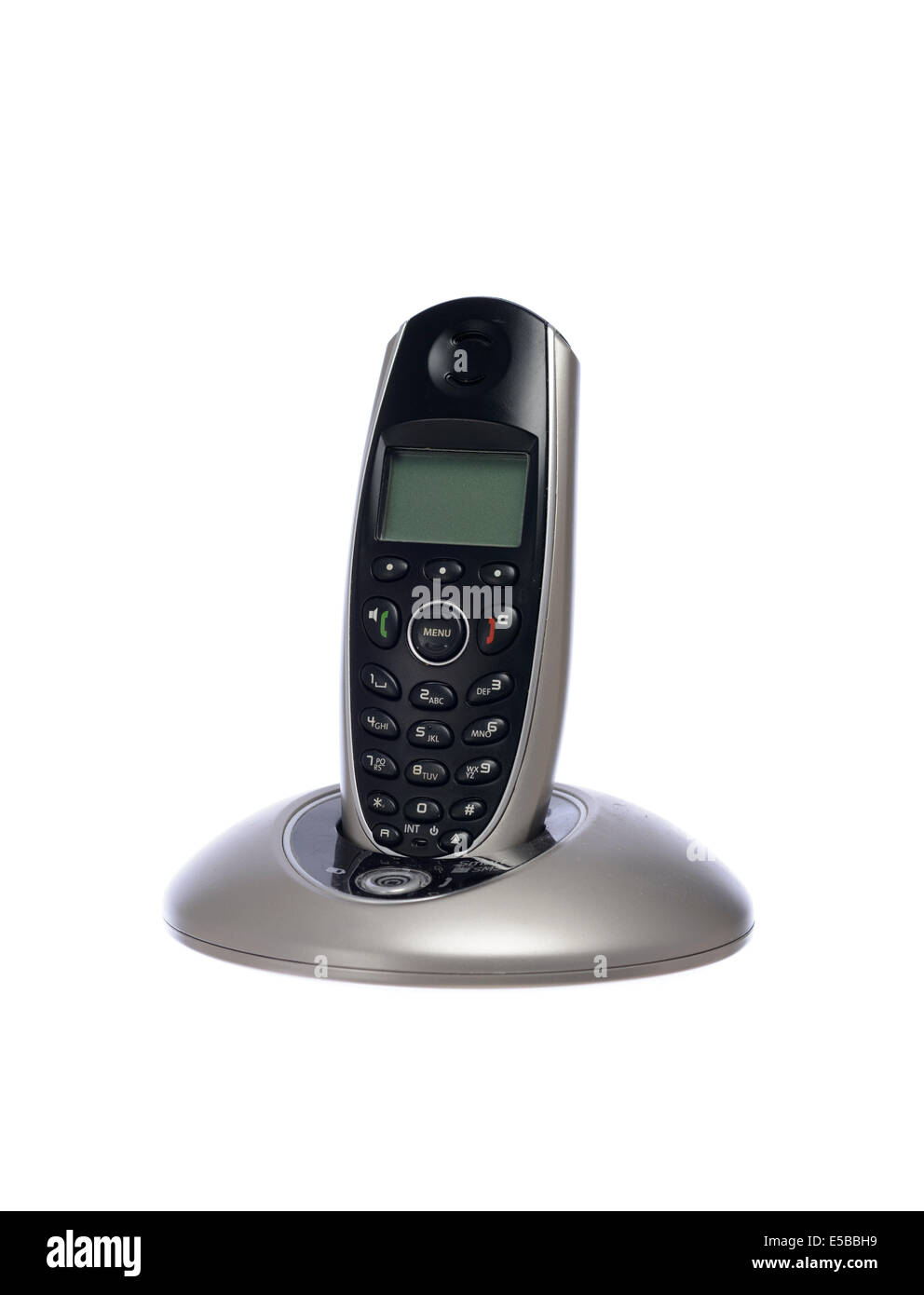 Landline telefono cordless e base isolata su sfondo bianco Foto Stock