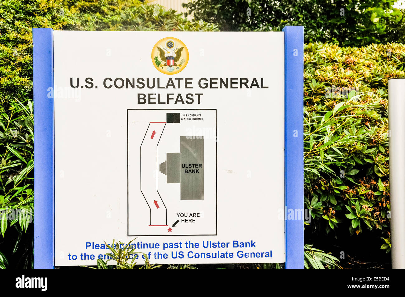 Belfast, Irlanda del Nord. 26 lug 2014 - firmare all'entrata negli Stati Uniti Consolato generale Credito: Stephen Barnes/Alamy Live News Foto Stock