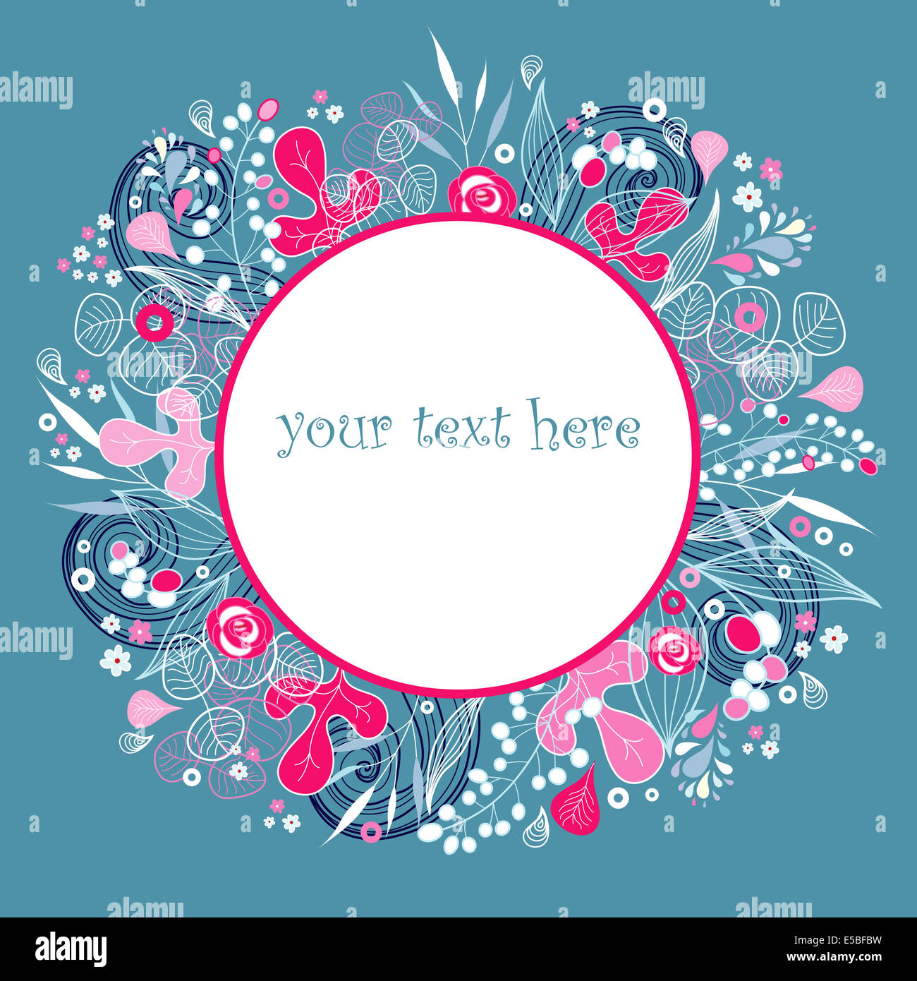 Bellissimo sfondo floreale con telaio per il testo su sfondo blu Foto Stock