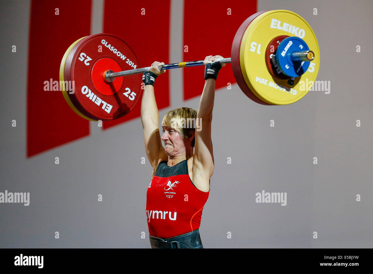 Glasgow, Scozia. 26 Luglio, 2014. Glasgow 2014 Giochi del Commonwealth il giorno 3. Sollevamento pesi. Michaela brezza del Galles in azione nella Womens 58kg Gruppo un finale. Credito: Azione Sport Plus/Alamy Live News Foto Stock