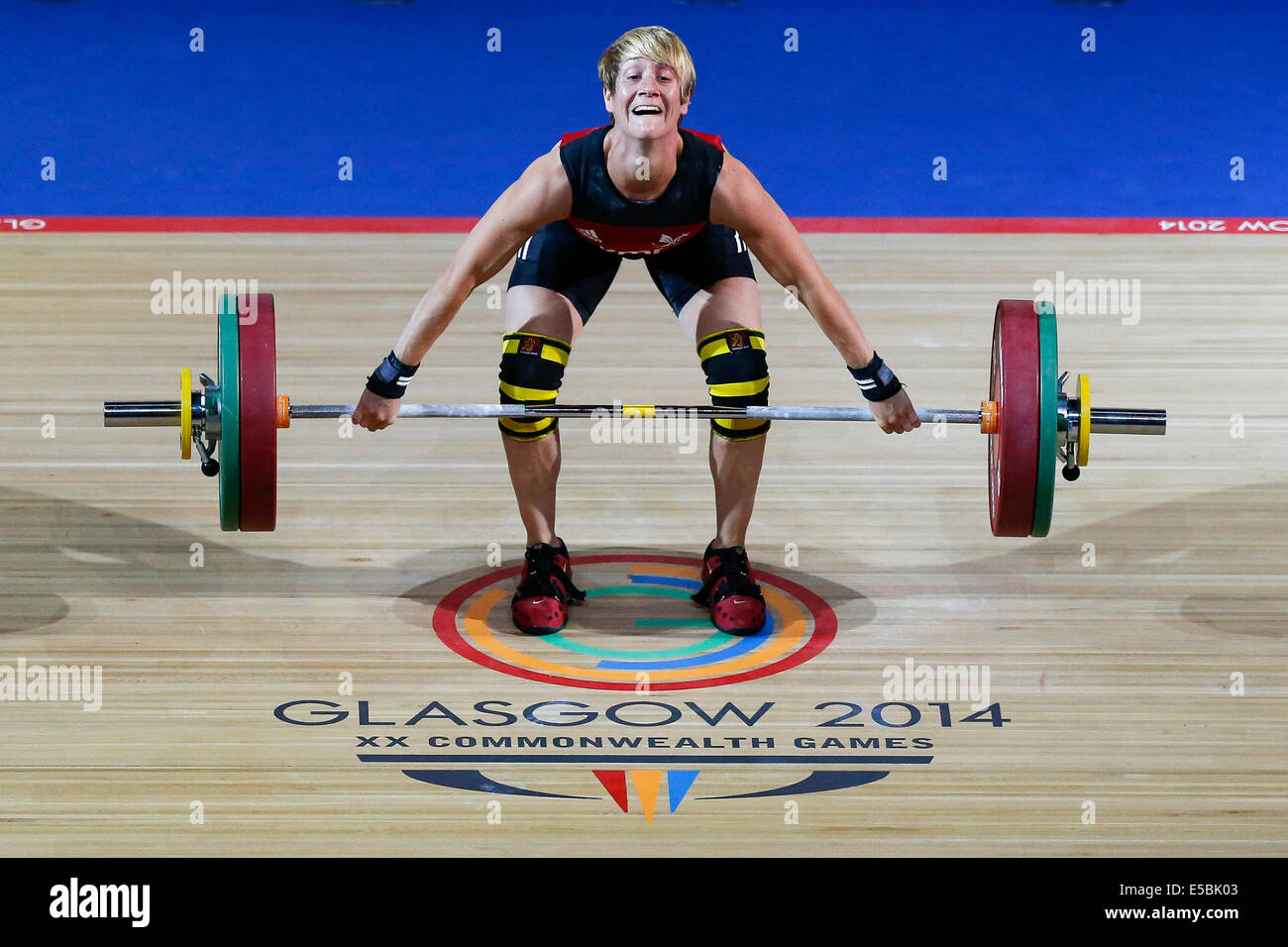 Glasgow, Scozia. 26 Luglio, 2014. Glasgow 2014 Giochi del Commonwealth il giorno 3. Sollevamento pesi. Michaela brezza del Galles in azione nella Womens 58kg Gruppo un finale. Credito: Azione Sport Plus/Alamy Live News Foto Stock