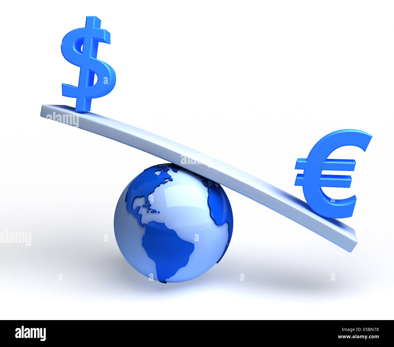 Dollaro ed Euro su teeterboard globale. Illustrazione concettuale Foto Stock