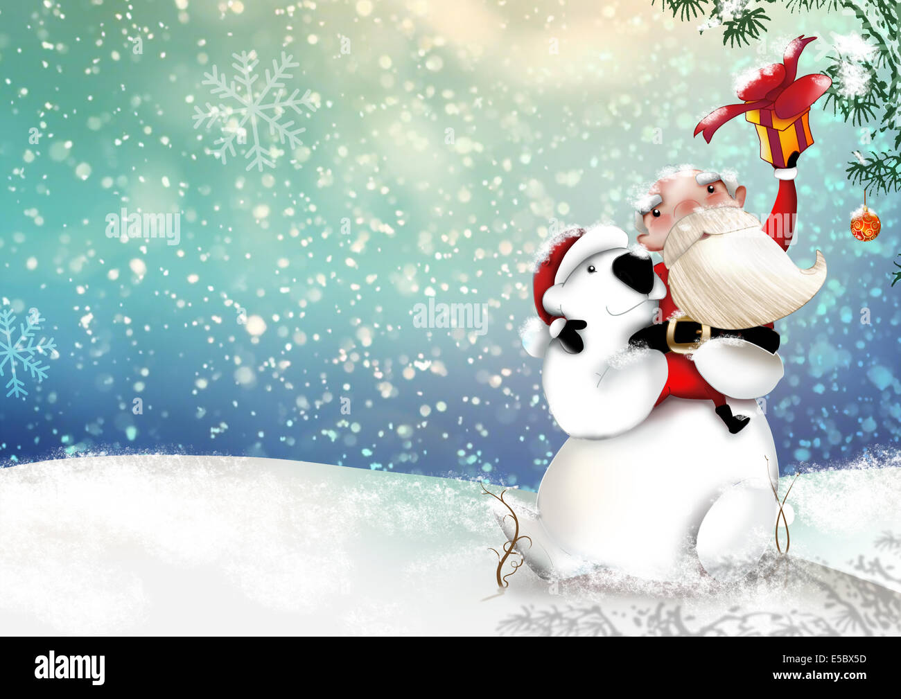 Immagine illustrativa di Babbo Natale con pupazzo di neve in rappresentanza di celebrazione di Natale Foto Stock
