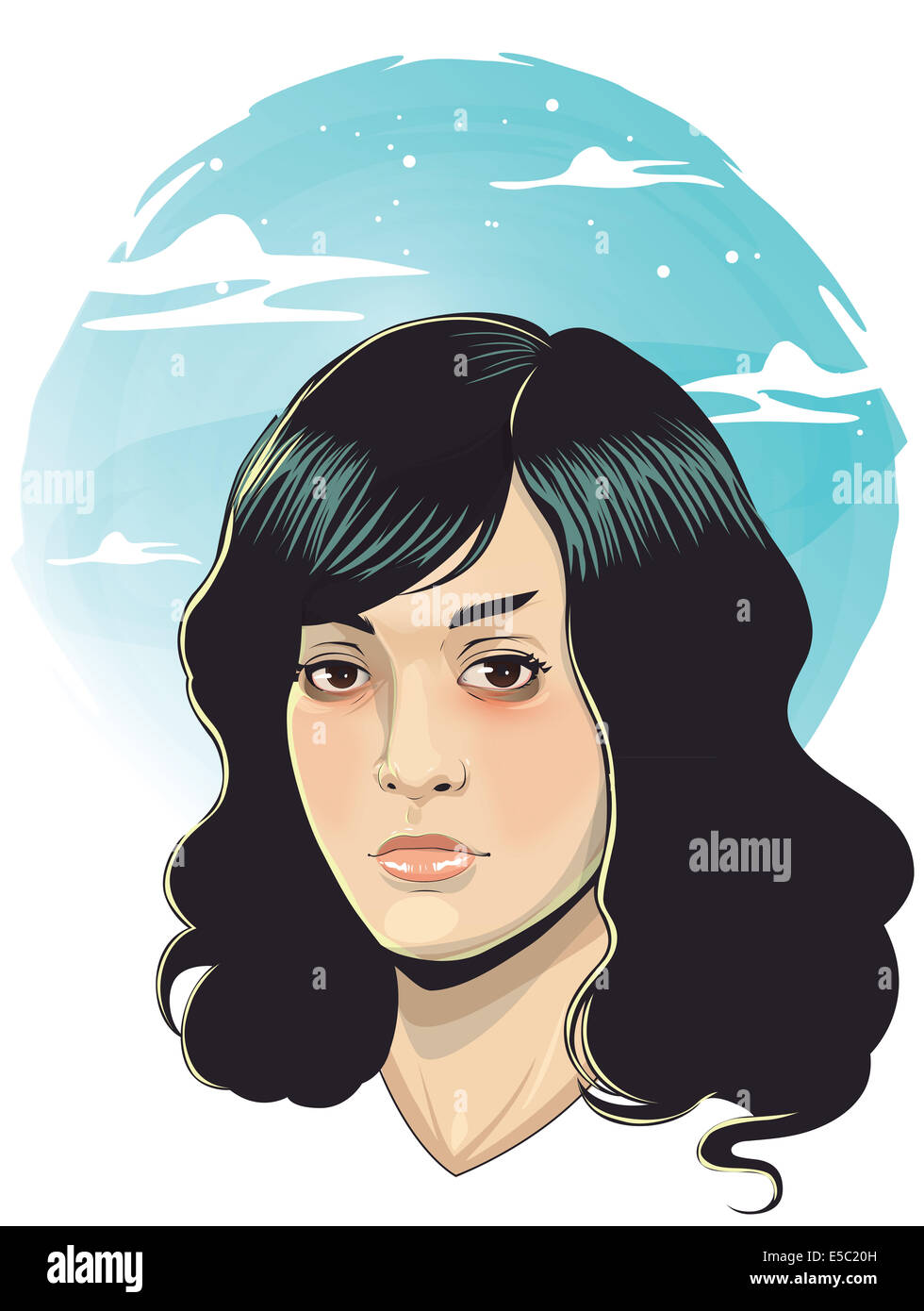 Illustrazione di premuto giovane donna contro uno sfondo bianco Foto Stock