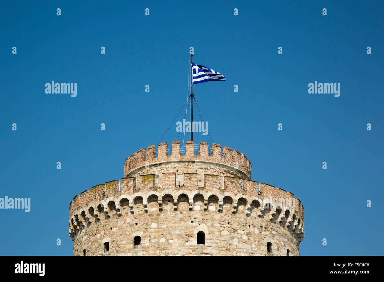 Il distintivo della città, la Torre Bianca di Salonicco, Grecia. Foto Stock