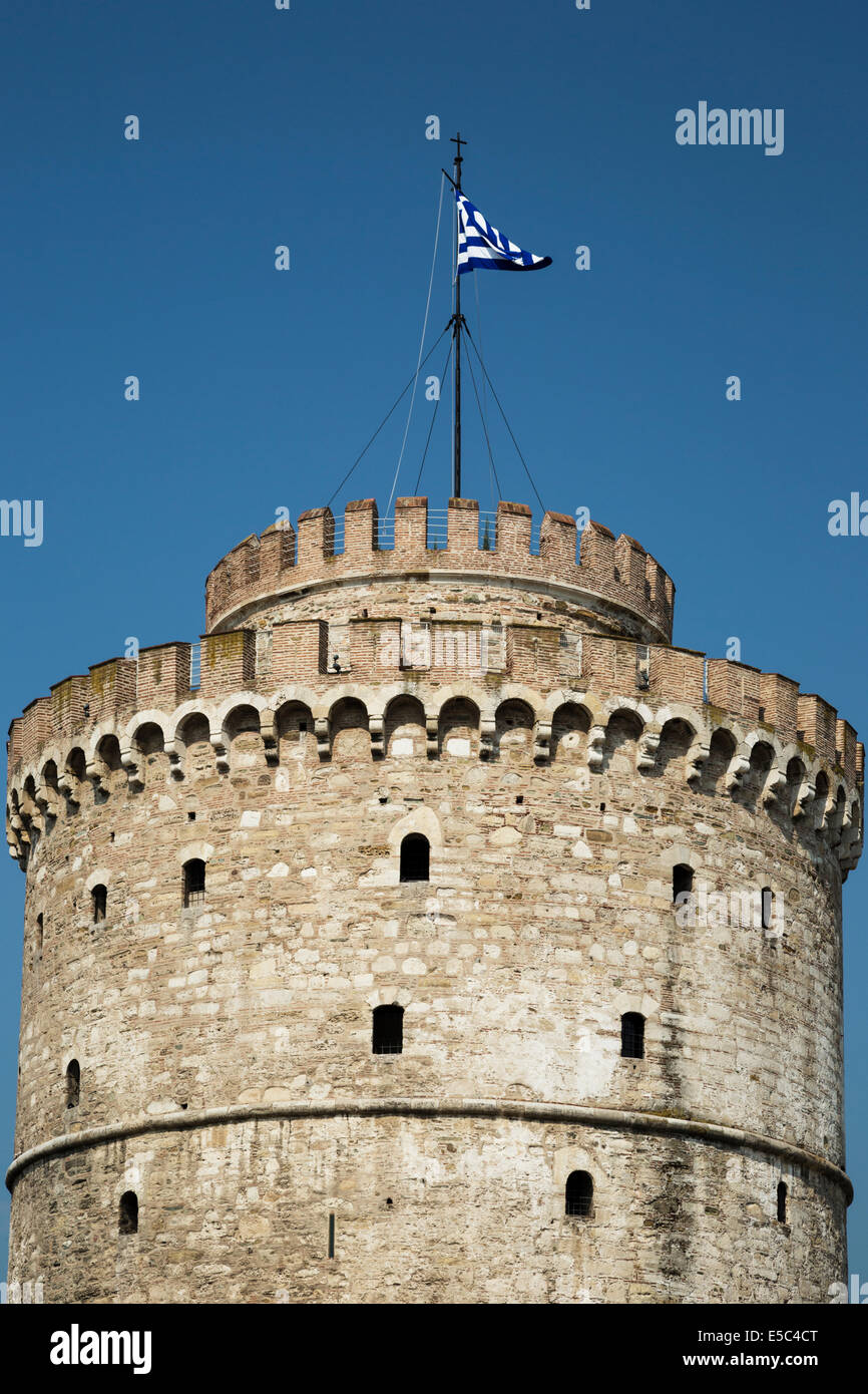 Il distintivo della città, la Torre Bianca di Salonicco, Grecia. Foto Stock