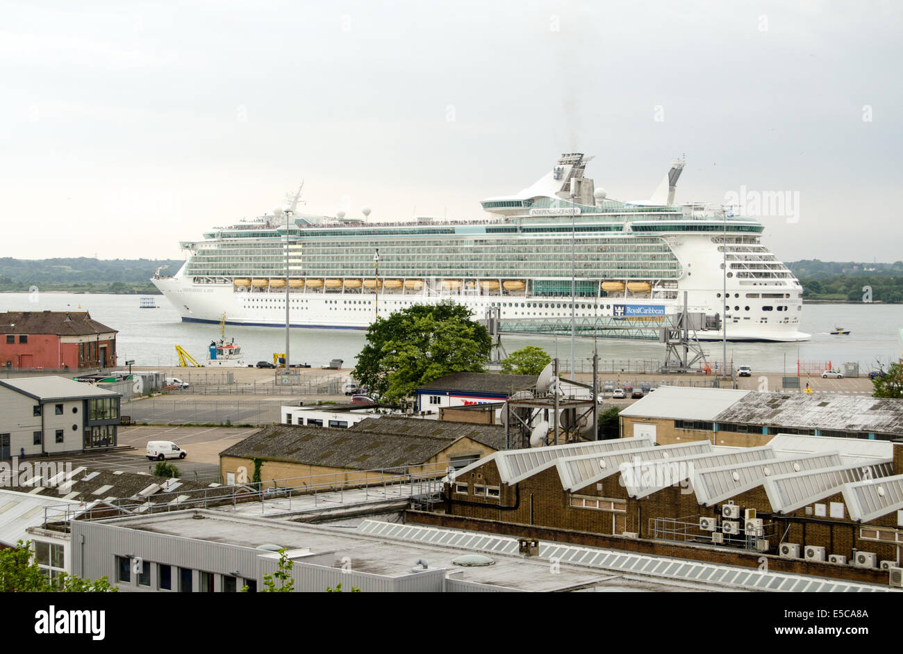 SOUTHAMPTON, Regno Unito 31 maggio 2014: Il Royal Caribbean Cruise Ship indipendenza dei mari di lasciare il porto di Southampton. Foto Stock