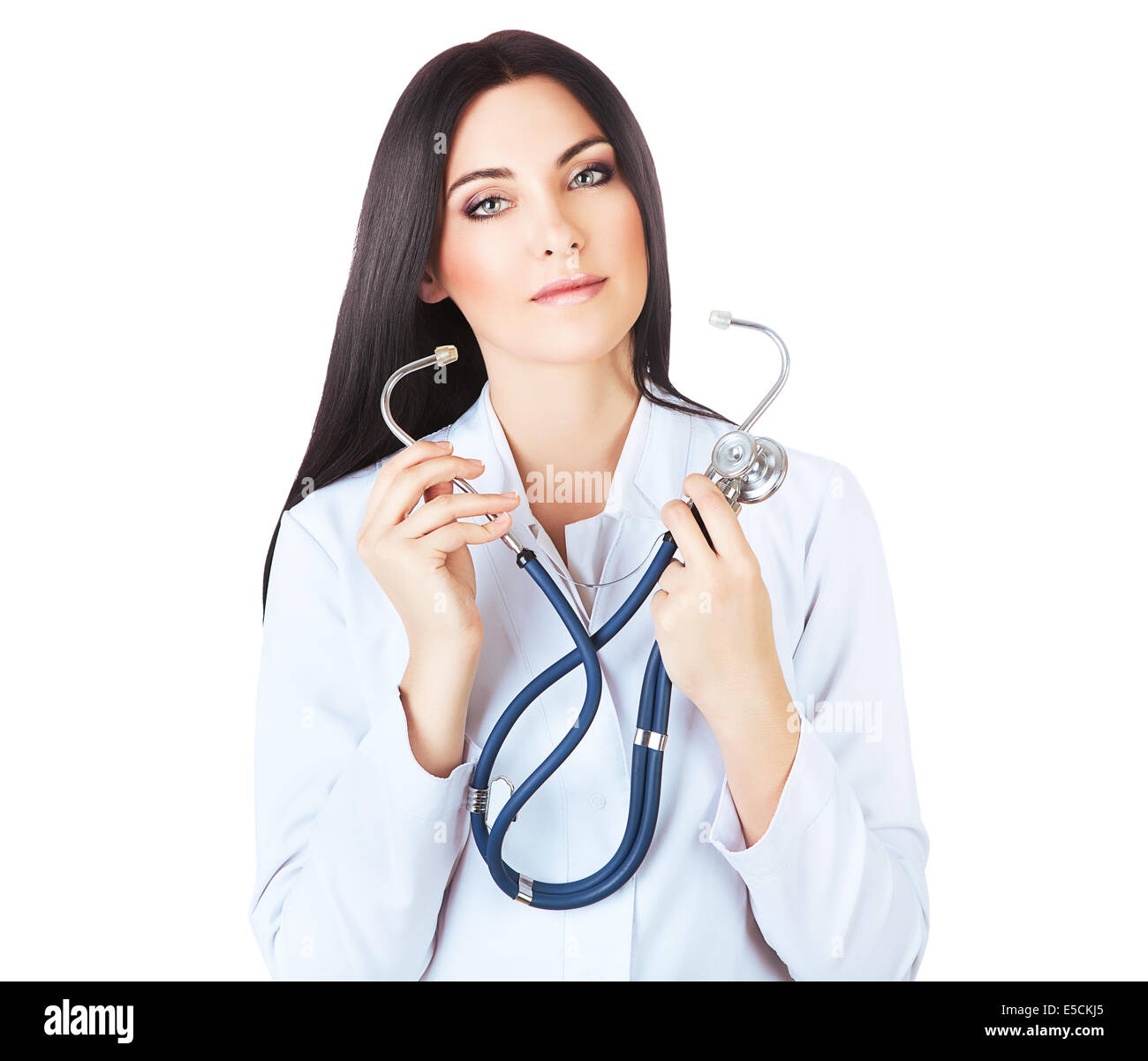 Medico stetoscopio da indossare su sfondo bianco Foto stock - Alamy