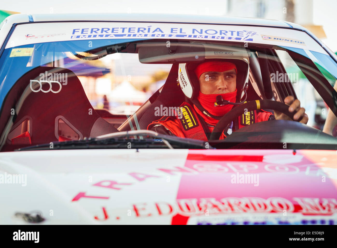 Subida a Guia rally giorno, pit lavoro e preperations per il rally. Playa San Juan, Tenerife, Isole Canarie, Spagna. Foto Stock