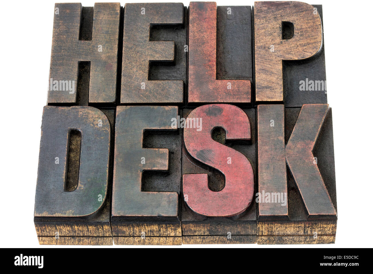 Help desk - parole isolate in rilievografia vintage tipo di legno con una patina di inchiostro Foto Stock
