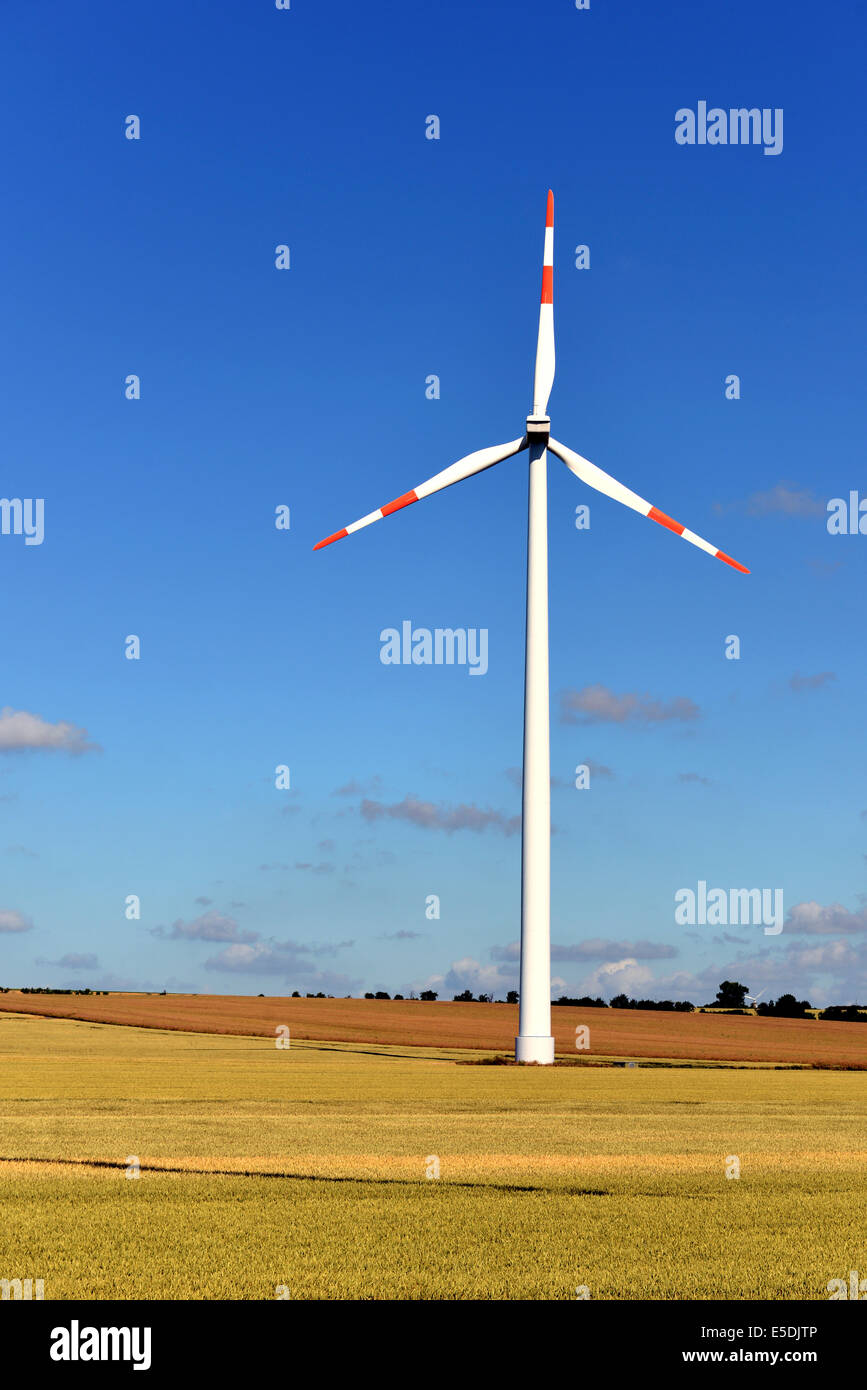 Germania, Sassonia-Anhalt, Onshore wind farm su campo Foto Stock