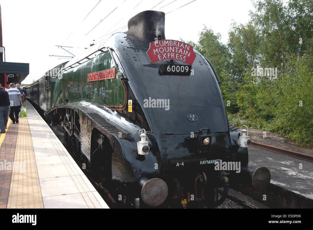 A4 Pacific 'Unione del Sud Africa' nella stazione Wigan North Western Foto Stock