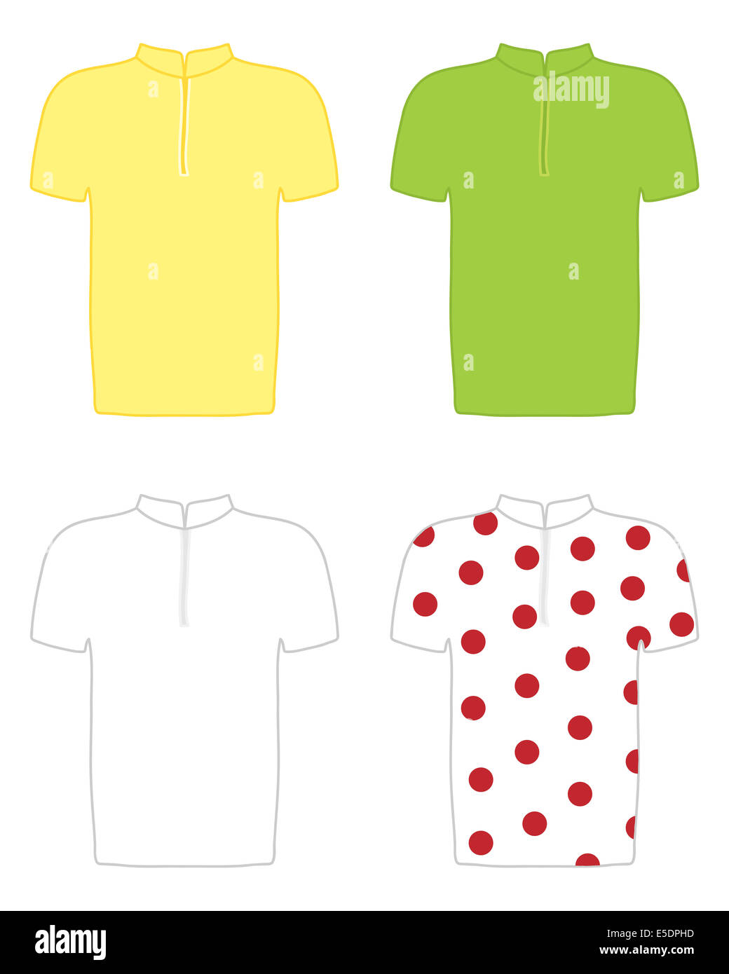 Una illustrazione del giallo verde e bianco polka dot maglie di competizioni ciclistiche Foto Stock