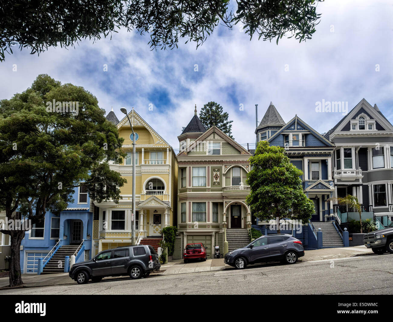 Painted Ladies case vittoriane a San Francisco, Stati Uniti d'America Foto Stock