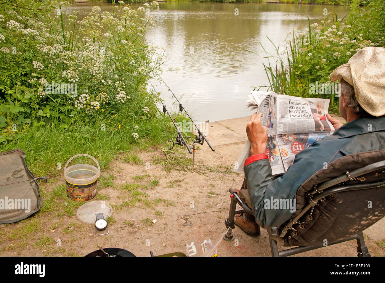 Lago di pesca nel campo Fram,East Sussex, Regno Unito Foto Stock