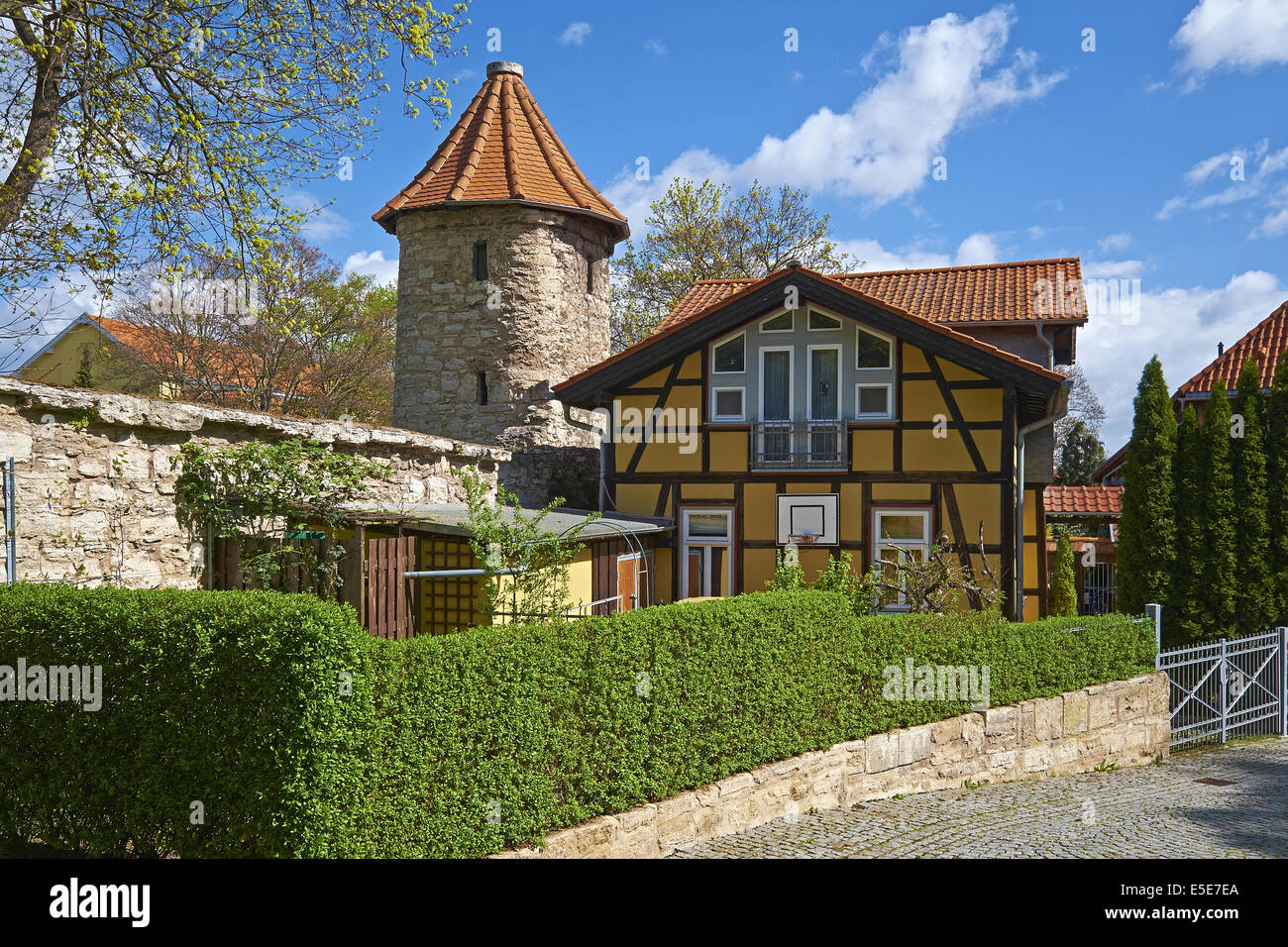 Torre della Polvere della parete della città di Bad Langensalza, Germania Foto Stock