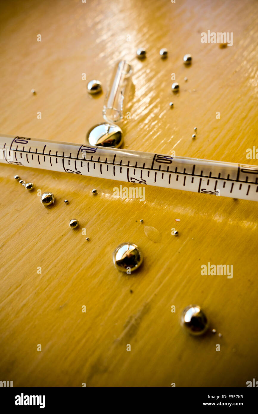 Mercurio termometro di vetro rotto Foto stock - Alamy
