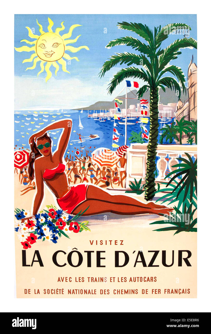 Poster Vintage Cote d Azur Pullman Express francese viaggi ferroviari degli anni trenta nel sud della Francia Foto Stock