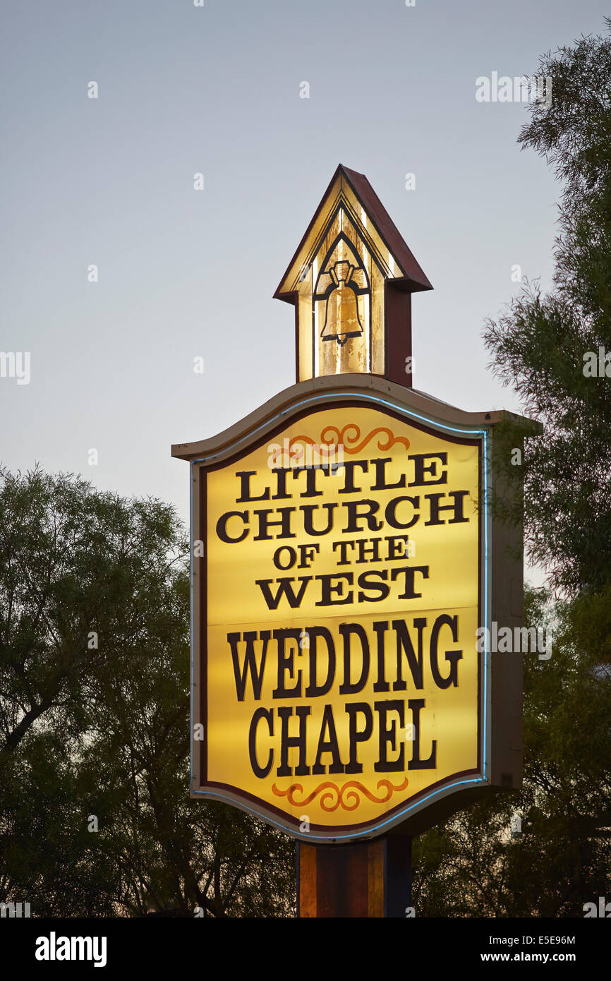 Las Vegas, Nevada, Clark County, Stati Uniti d'America segno della piccola Chiesa di occidente cappella per matrimoni Foto Stock