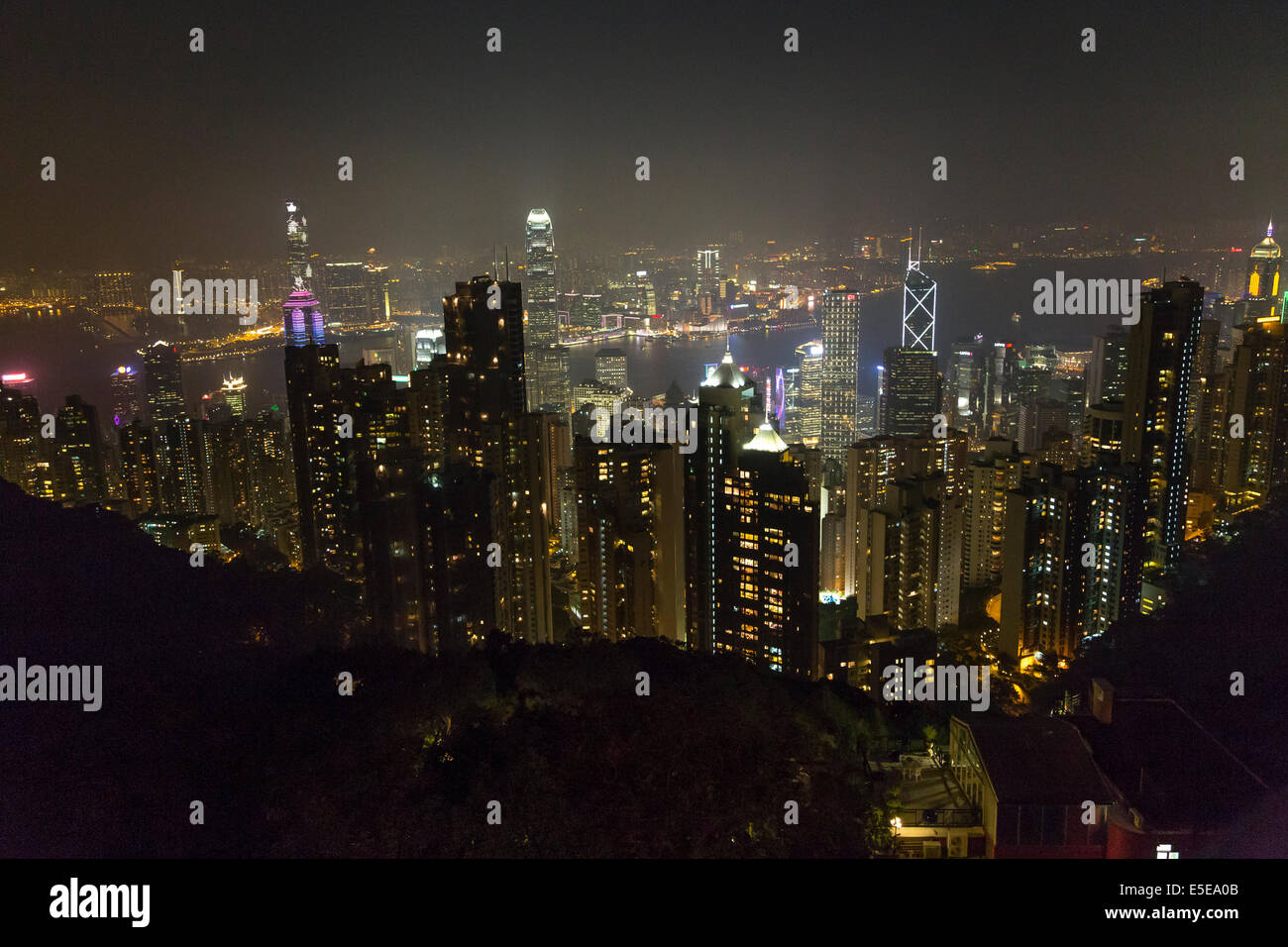 Cina Hong Kong di notte VISTA PANORAMICA Foto Stock