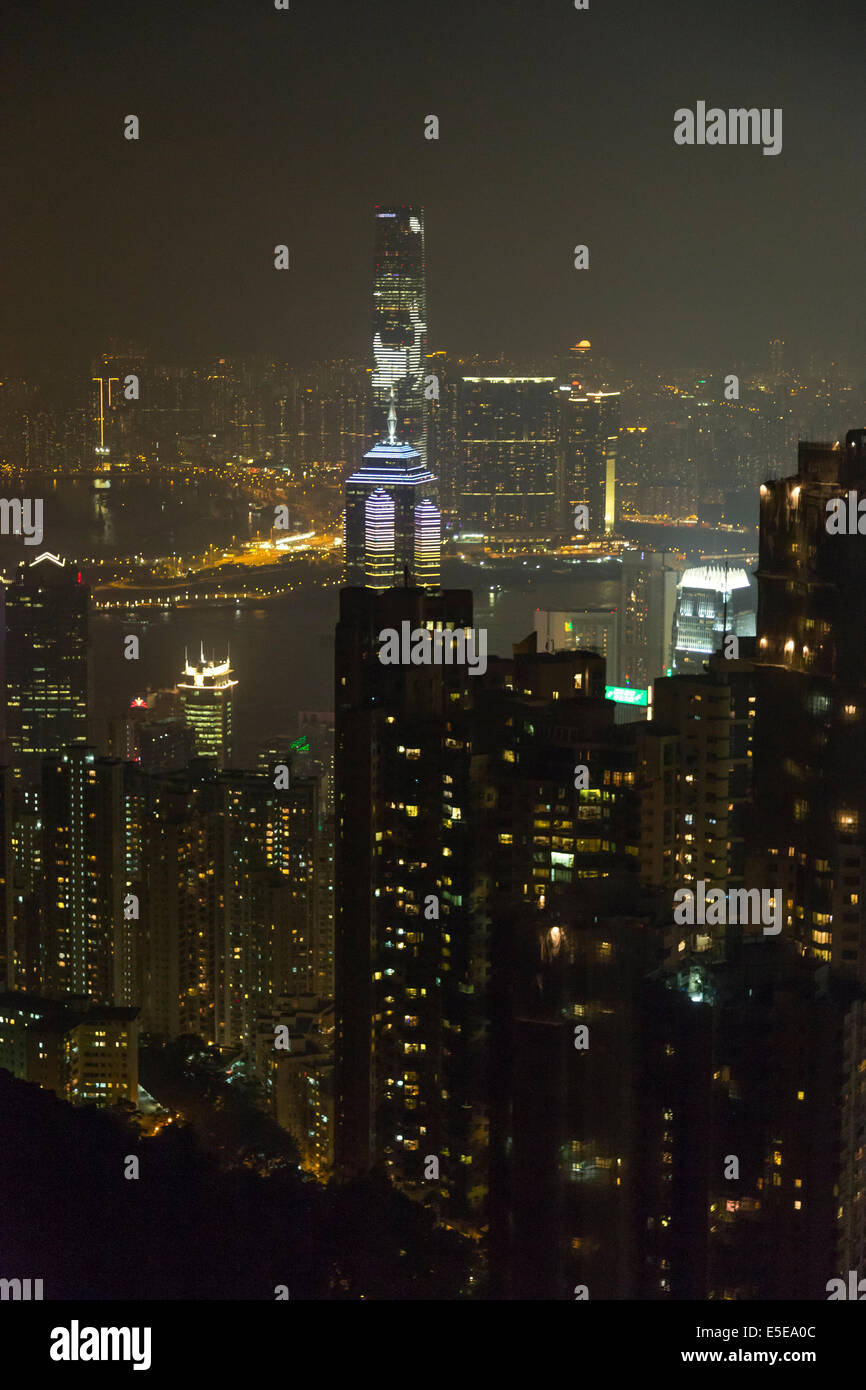 Cina Hong Kong di notte VISTA PANORAMICA Foto Stock