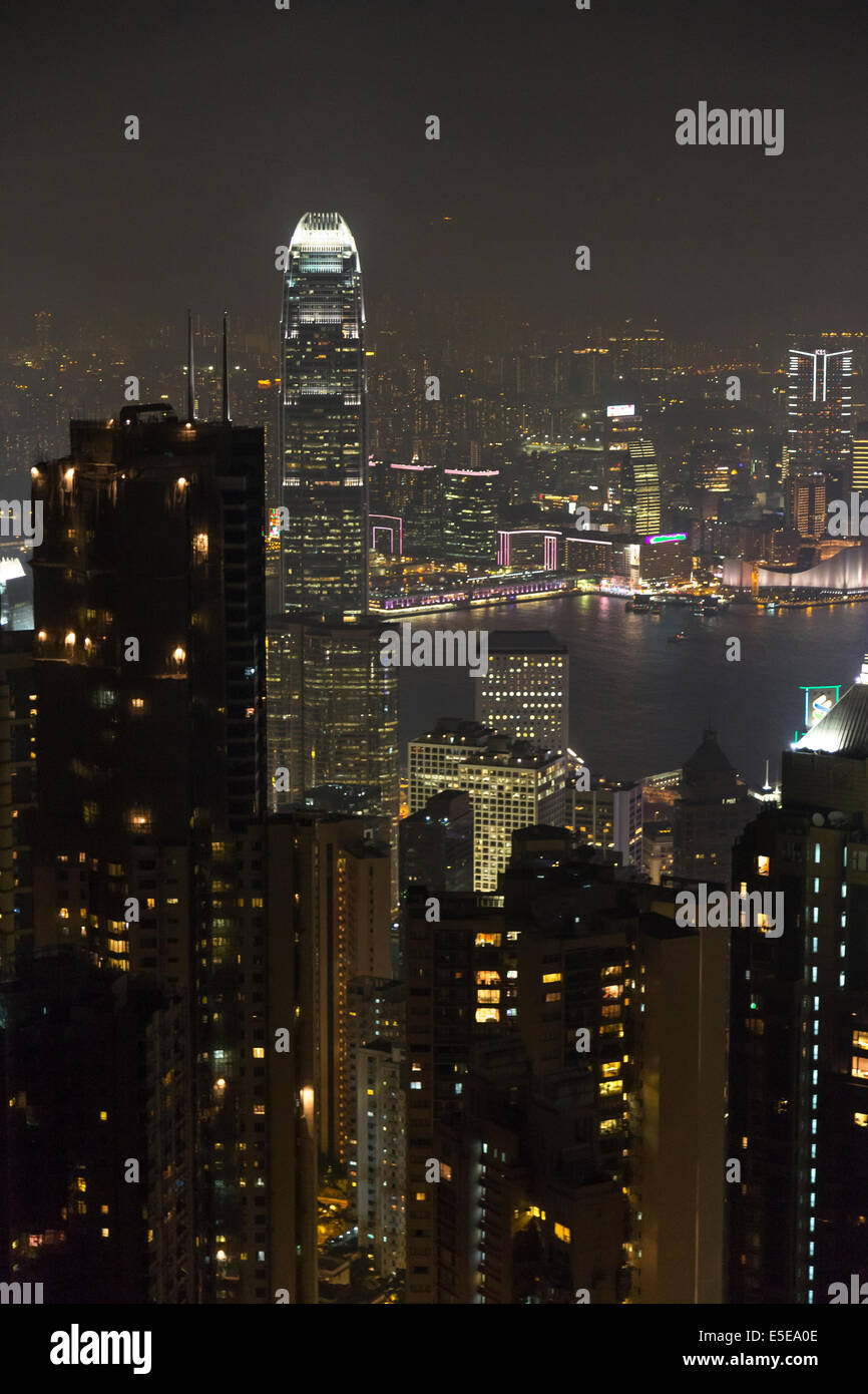 Cina Hong Kong di notte VISTA PANORAMICA Foto Stock