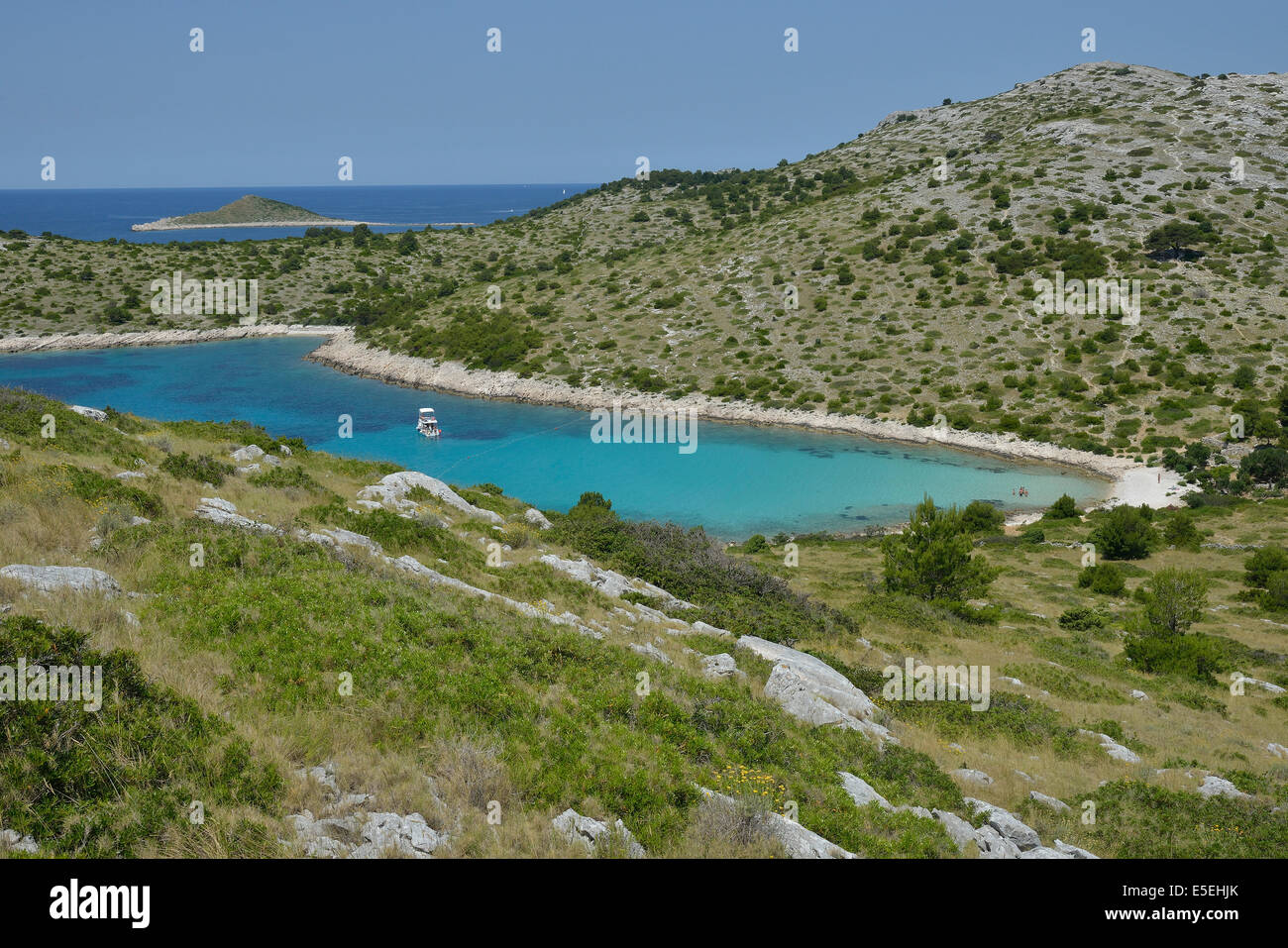 Baia di Lojena, Levrnaka Island, isole di Kornati, Mare Adriatico, Isole di Kornati Parco Nazionale, Croazia Foto Stock