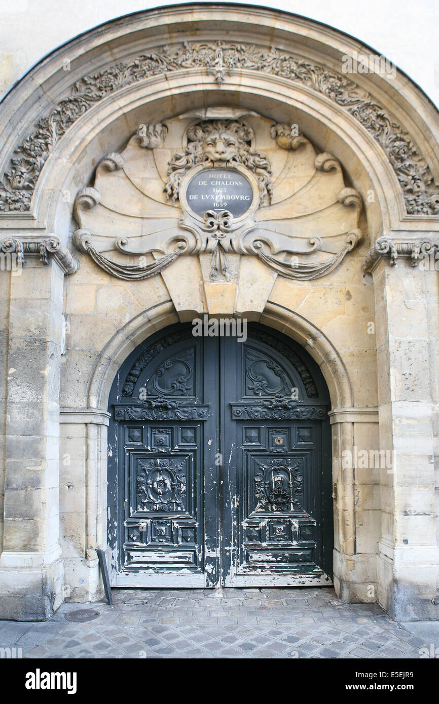 Francia, parigi 4e, le marais, hotel de chalon Lussemburgo, commission du vieux paris, 26 rue geoffroy lannier, hotel particulier, portail, Foto Stock