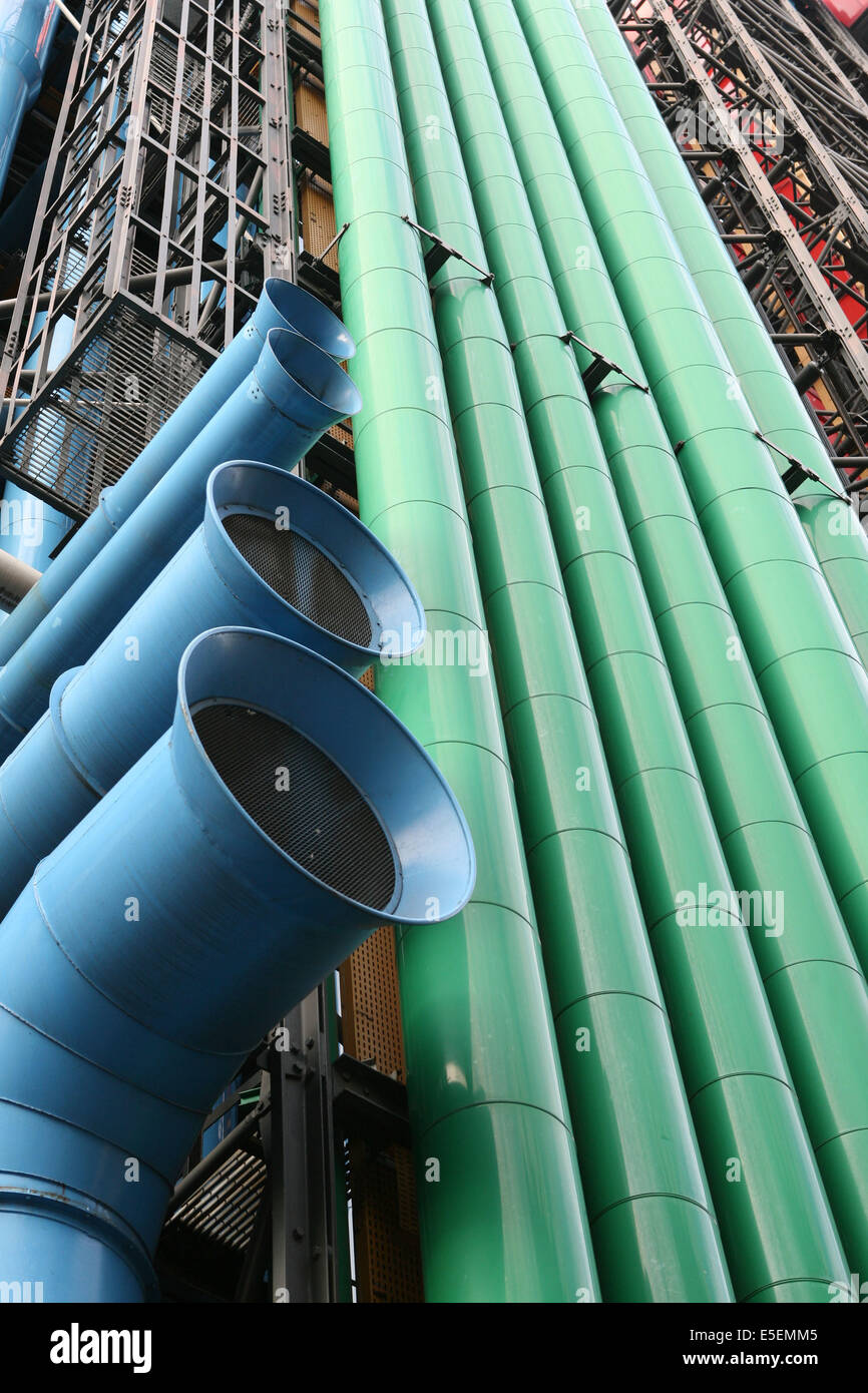 Francia, parigi 4e, beaubourg, Centre Pompidou rue du renard, tuyauterie, architectes renzo piano et richard rogers, tubes, Foto Stock
