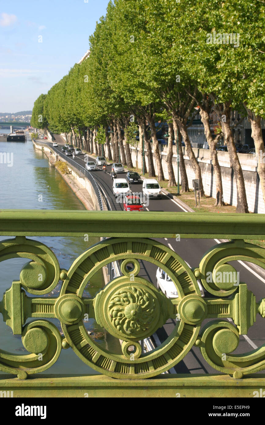 Francia, parigi 16e, pont mirabeau, dettaglio, voie express georges pompidou, circolazione automoubre, arres, voirie, Foto Stock