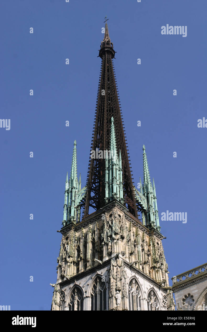 Francia, Haute Normandie, seine Maritime, rouen, cathedrale notre dame, Detail de la fleche, 151 metri, ferdinand marrou ferronnier d'art, Foto Stock