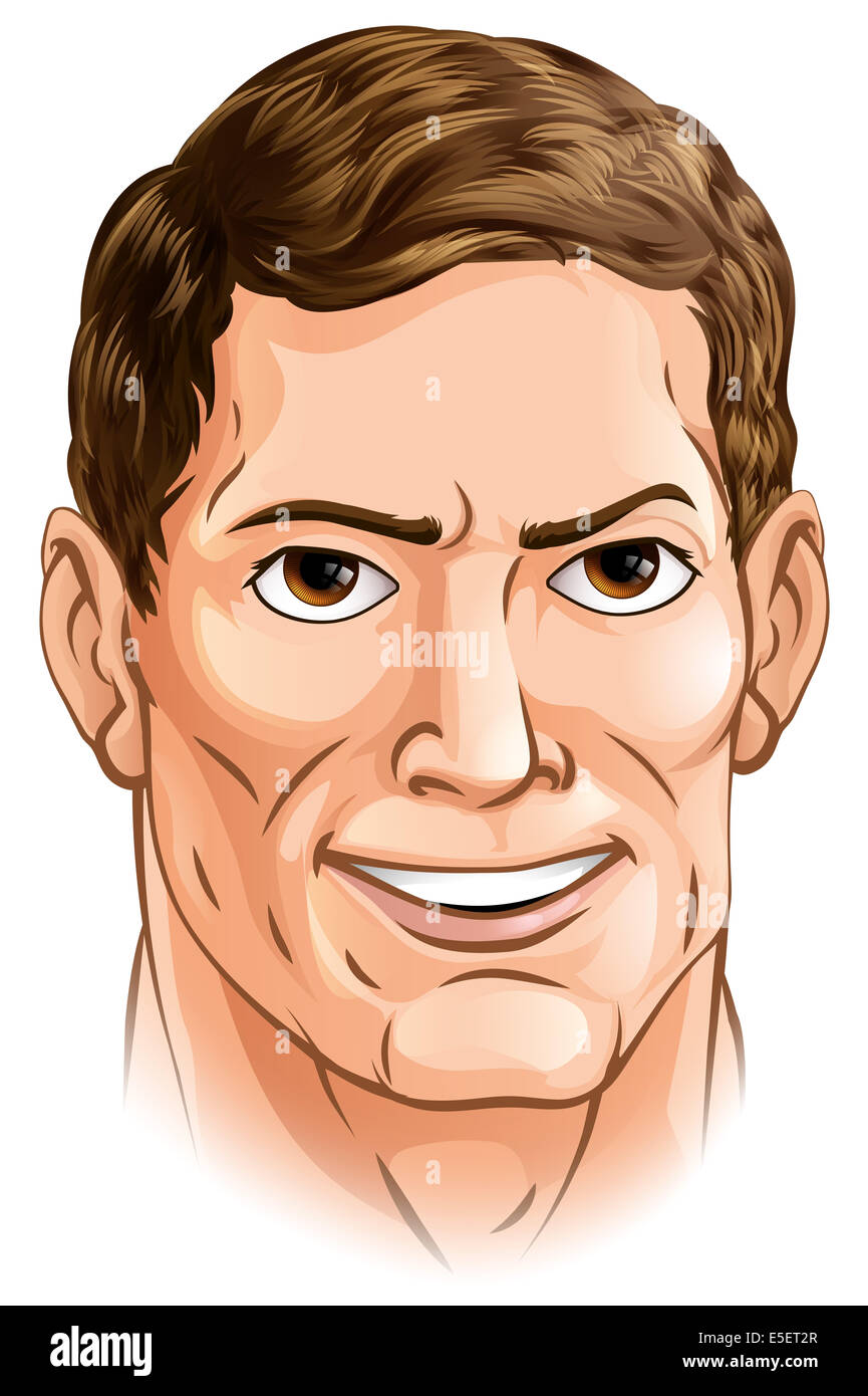 Una illustrazione di un bel uomo idealizzato avatar sorride di caratteri Foto Stock