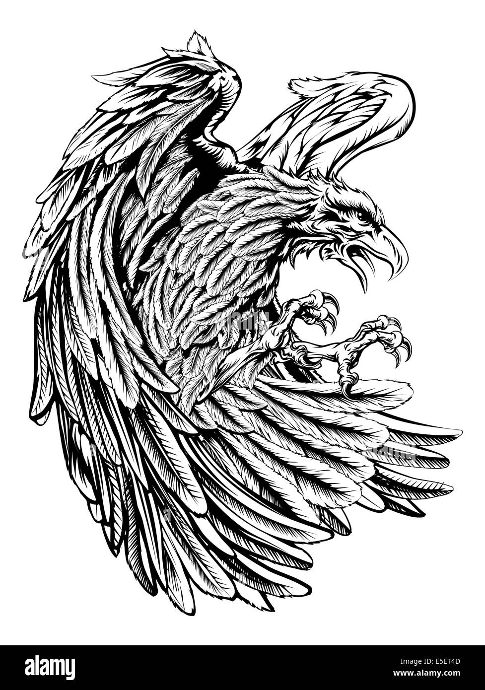 Un originale eagle illustrazione in un vintage in legno stile di taglio Foto Stock